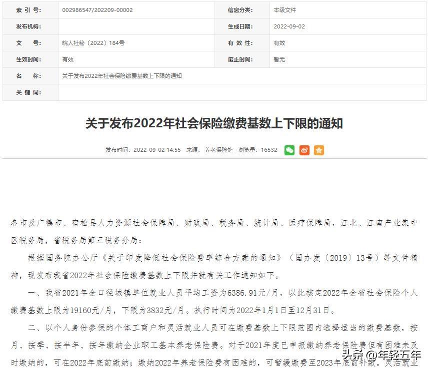 2022年安徽省全口径社平出台了 养老金计发基数会是多少呢？